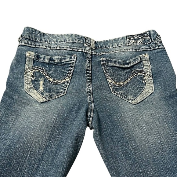 Short Series Jeans Distressed Bootcut Blue Denim Womens - Picture 6 of 7